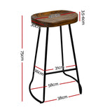 Artiss Set of 4 Elm Wood Backless Bar Stools 75cm - Black