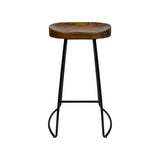 Artiss Set of 4 Elm Wood Backless Bar Stools 65cm - Black and Dark Natural