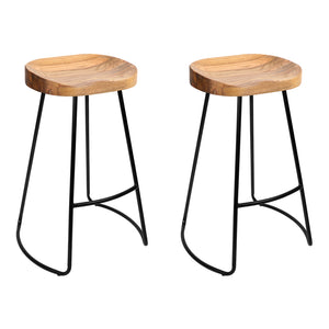 Artiss Set of 2 Elm Wood Backless Bar Stools 65cm - Black and Light Natural