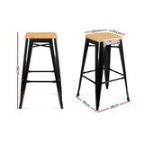 Artiss Set of 2 Wooden Backless Bar Stools- Black