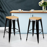 Artiss Set of 2 Wooden Backless Bar Stools- Black