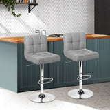 Artiss Set of 2 Fabric Swivel Bar Stools - Grey