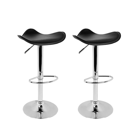 Artiss Set of 2 Gas Lift Bar Stools PU Leather - Black and Chrome