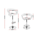 Artiss 2x Gas Lift Bar Stools Swivel Chairs Leather Chrome White