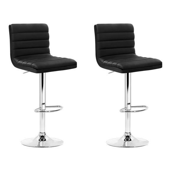 Artiss Set of 2 PU Leather Bar Stools Padded Line Style - Black