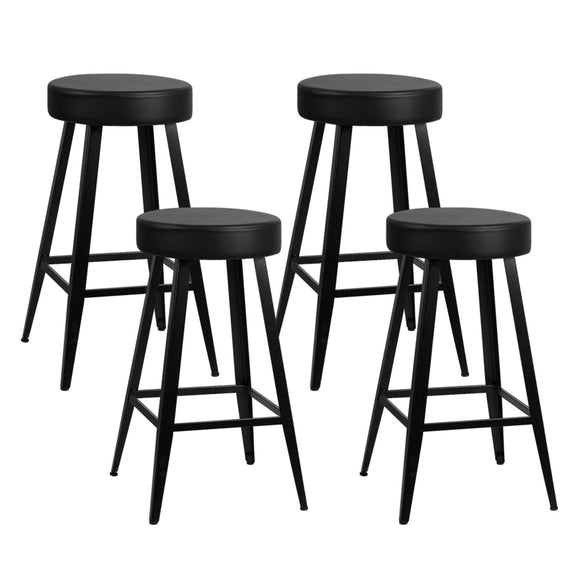 Artiss Set of 4 PU Leather Bar Stools Square Footrest - Black