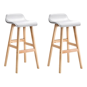 Artiss Set of 2 PU Leather Wood Wave Style Bar Stool - White