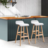 Artiss Set of 2 PU Leather Wood Wave Style Bar Stool - White