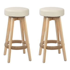 Artiss Set of 2 Bar Stools Wood Swivel PU Leather - Cream