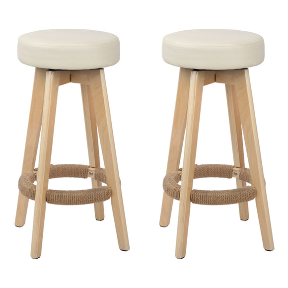 Artiss Set of 2 Bar Stools Wood Swivel PU Leather - Cream