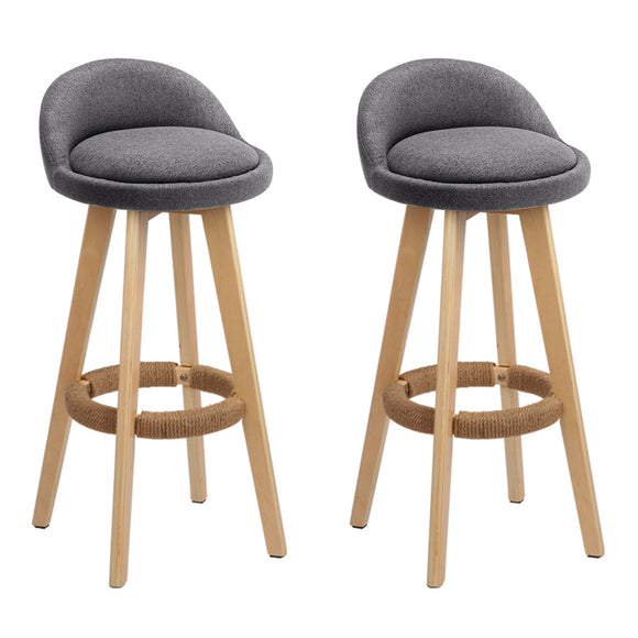 Artiss Set of 2 Fabric Backrest Bar Stools - Grey