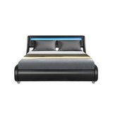 Artiss Alex LED Bed Frame PU Leather - Black Double