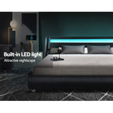 Artiss Alex LED Bed Frame PU Leather - Black Double