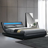 Artiss Alex LED Bed Frame PU Leather - Black Double