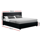 Artiss Cole LED Bed Frame PU Leather Gas Lift Storage - Black King