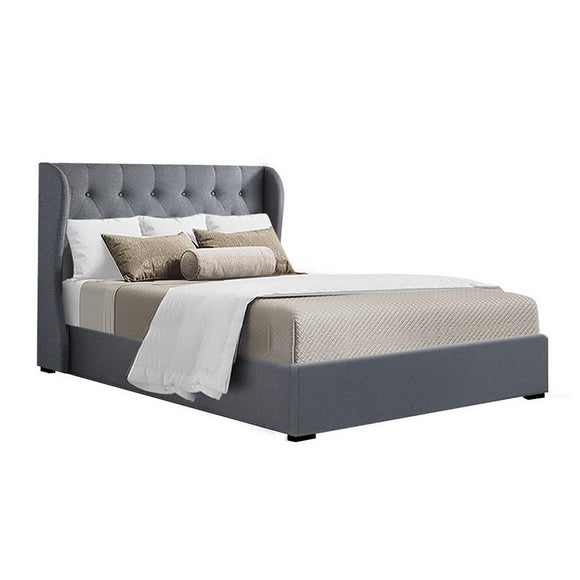 Artiss Issa Bed Frame Fabric Gas Lift Storage - Grey Double