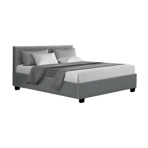 Artiss Lisa Bed Frame Fabric Gas Lift Storage - Grey Double