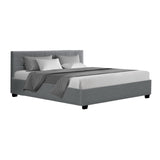 Artiss Lisa Bed Frame Fabric Gas Lift Storage - Grey King