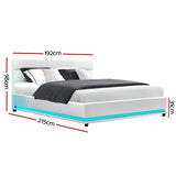 Artiss Lumi LED Bed Frame PU Leather Gas Lift Storage - White King