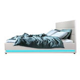 Artiss Lumi LED Bed Frame PU Leather Gas Lift Storage - White King