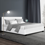 Artiss Nino Bed Frame PU Leather - White Queen