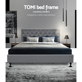 Artiss Double Full Size Bed Base Frame Platform Fabric Wooden Grey TOMI