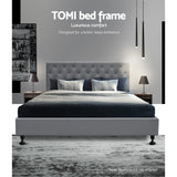 Artiss Bed Frame King Size Bed Base Mattress Platform Fabric Wooden Grey TOMI