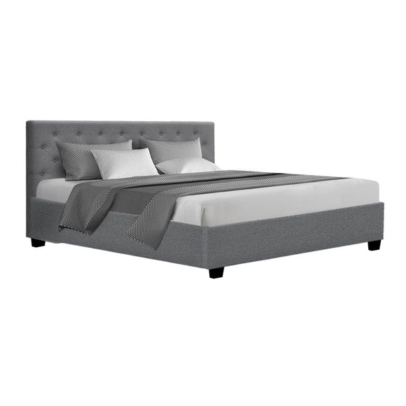 Artiss Vila Bed Frame Fabric Gas Lift Storage - Grey King