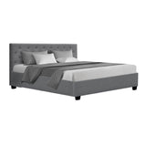 Artiss Vila Bed Frame Fabric Gas Lift Storage - Grey King