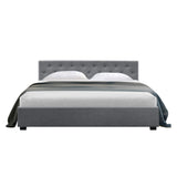 Artiss Vila Bed Frame Fabric Gas Lift Storage - Grey King