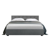 Artiss Ware Bed Frame Fabric Gas Lift Storage - Grey Double