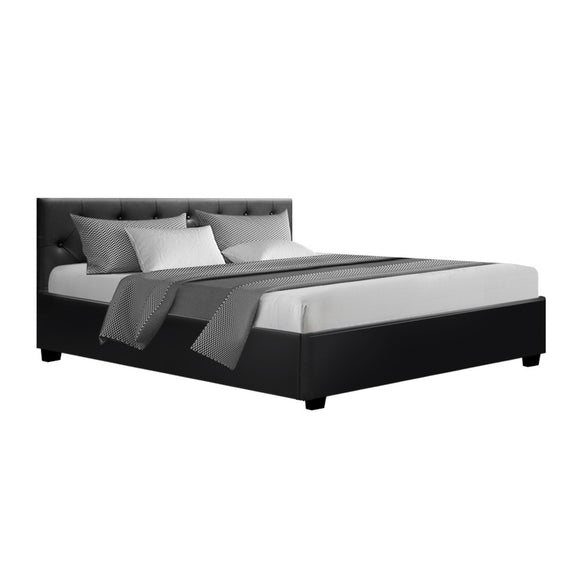 Artiss Ware Bed Frame PU Leather Gas Lift Storage - Black Queen