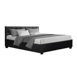 Artiss Ware Bed Frame PU Leather Gas Lift Storage - Black Queen