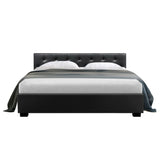 Artiss Ware Bed Frame PU Leather Gas Lift Storage - Black Queen