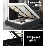 Artiss Ware Bed Frame Fabric Gas Lift Storage - Charcoal Queen