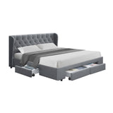 Artiss Mila Bed Frame Storage Drawers Fabric - Grey King