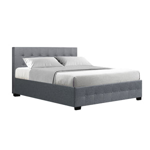 Artiss Roca Bed Frame Fabric Gas Lift Storage - Grey Double