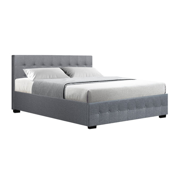 Artiss Roca Bed Frame Fabric Gas Lift Storage - Grey Queen