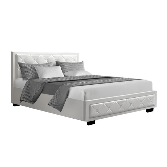 Artiss Tiyo Bed Frame PU Leather Gas Lift Storage - White Double