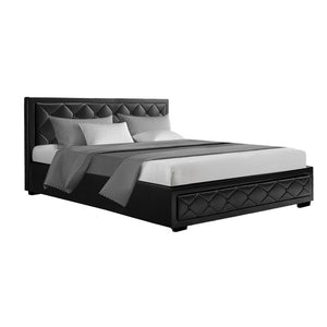 Artiss Tiyo Bed Frame PU Leather Gas Lift Storage - Black Queen