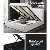 Artiss Tiyo Bed Frame PU Leather Gas Lift Storage - White King