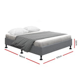 Bed Frame Base Double Size Mattress Platform Foundation Wooden Fabric Grey TOMI