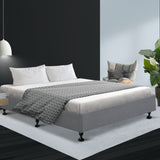 Bed Frame Base Double Size Mattress Platform Foundation Wooden Fabric Grey TOMI