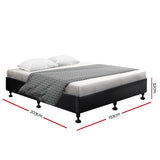 Bed Frame Base Queen Size Mattress Platform Foundation Wooden PVC Leather Black TOMI