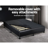 Bed Frame Base Queen Size Mattress Platform Foundation Wooden PVC Leather Black TOMI