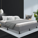 Bed Frame Base Queen Size Mattress Platform Foundation Wooden Fabric Grey TOMI