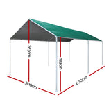 Carports 3m x6m Carport Kits Gazebo Canopy Tent Cover Metal Garden Shed Green