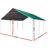 Carports 6m x6m Carport Kits Gazebo Canopy Tent Cover Metal Garden Shed Green