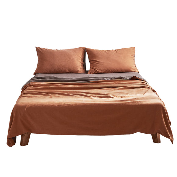 Cosy Club Sheet Set Cotton Sheets Queen Orange Brown