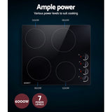 Devanti Ceramic Cooktop 60cm Electric Kitchen Burner Cooker 4 Zone Knobs Control